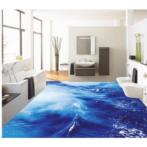 3D sea wave bath living room floor pvc floor wallpaper Home Decoration waterproof wallpaper for bathroom 3d