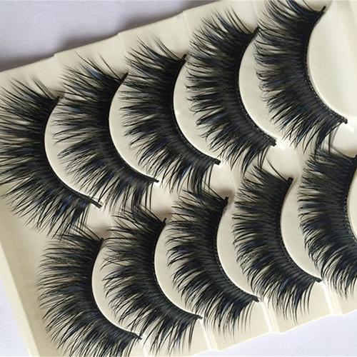 5 Pairs Blue+Black Long Thick Cross False Eyelashes Handmade Eye Lashes Extension Eye Makeup Fake Eyelashes Set