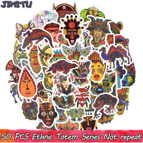 50 PCS Ethnic Totem Sticker Animal Mandala Bohemian Tribal Masks Tattoo Decor Stickers to DIY Luggage Laptop Travel Case Guitar