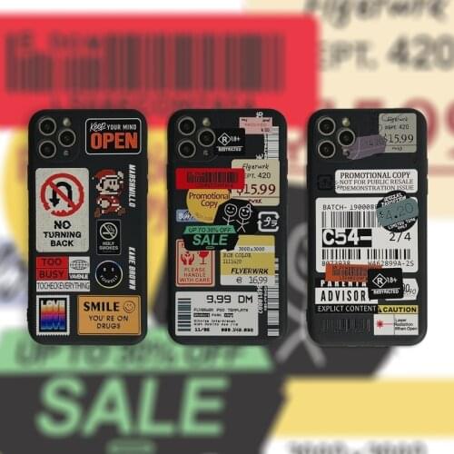 Hot Black Bar Code Label Phone Case For Coque iPhone 12 Mini 11 Pro Max XS XR 12Pro SE 2020 7 8 Plus X Silicone Soft Back Cover