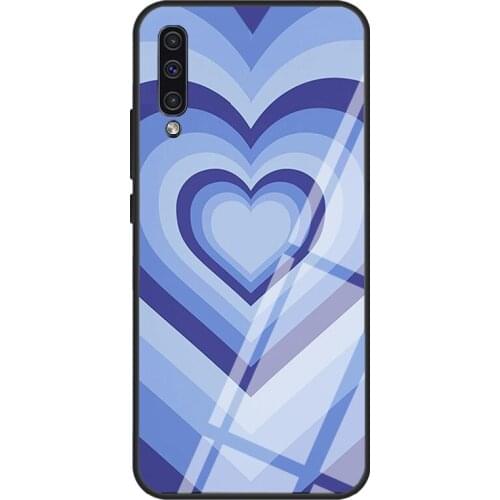 Blue Love Heart Coffee Latte Pattern Case For Samsung A72 A71 A51 A31 A40 A50 A70 A20e A21S A12 A32 A52 Tempered Glass Cover