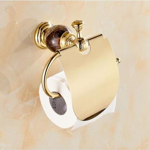 Luxury Jade brass gold paper holder roll paper holder toilet gold paper holder with cover tissue box Bathroom Accessories