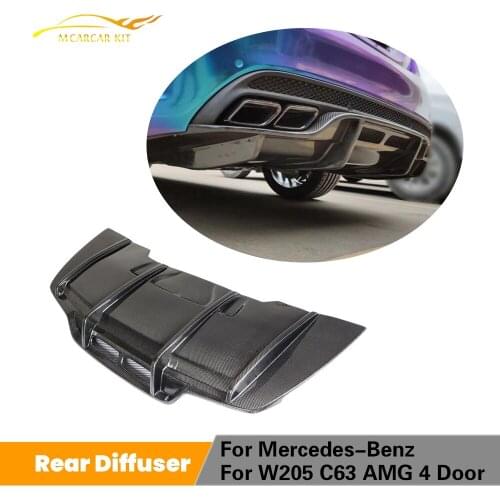 For W205 Rear Bumper Diffuser Lip Spoiler for Mercedes-Benz C Class W205 C63 AMG 4 Door 2015 - 2018 Carbon fiber