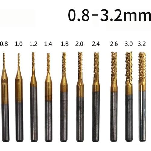 10pcs/Set 0.6-3.175mm PCB End Mill Set Flute Milling Cutter Router Bit Power Tools For Wood/Plastic Metal Engraving Carbide