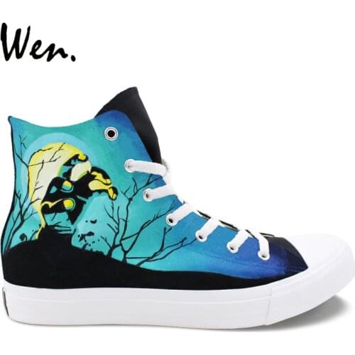 Wen Sneakers Shoes for Men Women Hand Painted Design Walking Dead High Top Black Canvas Shoes Skateboarding Plimsolls Trainers