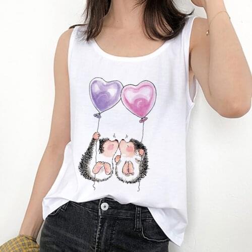WomenS Summer Camisole Tank Tops Kawaii Hedgehog Cartoon Graphics Casual O-Neck Sling T-shirt Fashion White Female Top Clothes