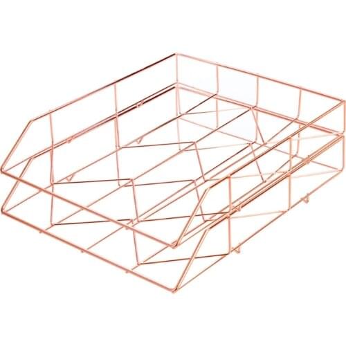 C5AE Multifunctional Rose Gold Magazine Holder Documents Storage Holder Letter Tray Organizer Exquisite Desk Ornemants