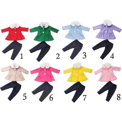 Fashion Doll Clothes, Collar Top Coat And Pants Outfit for 18 Inches