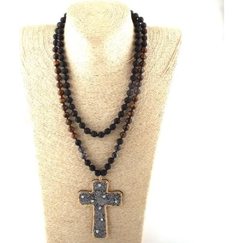 Fashion Bohemian Jewelry 108pc Natural Stone Knotted Crystal Paved Pearl decoration Pendant Necklace For Women Ethnic Necklace