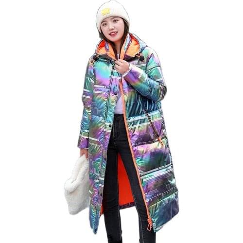 Fashion Long Over-The-Knee Bright Face Big Rainbow Newspaper Coats Women Winter 2021 New Style Casual Thick Down Padded Jacket