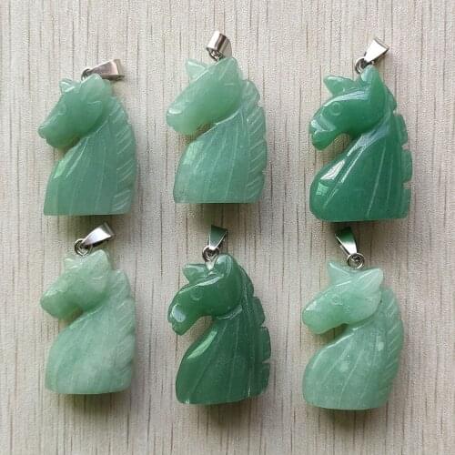 Fashion natural green aventurine carved unicorn shape pendants for necklace jewelry making 6pcs/lot Wholesale Free shipping