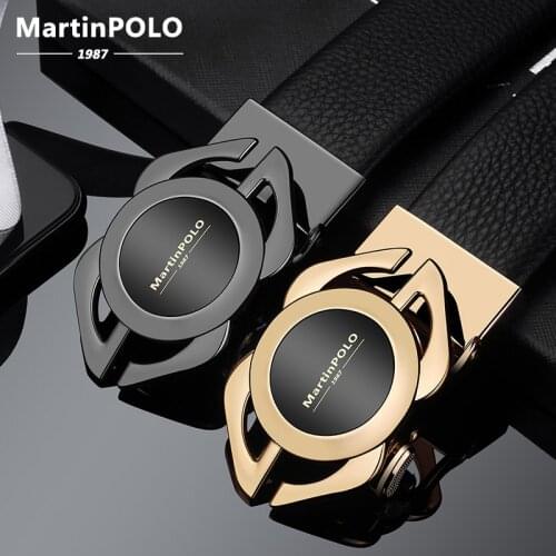 MartinPOLO Brand Mens Genuine Leather Trouser Belt Fashion Alloy Luxury Automatic Buckle Leather Business Mens Belts MP04001P