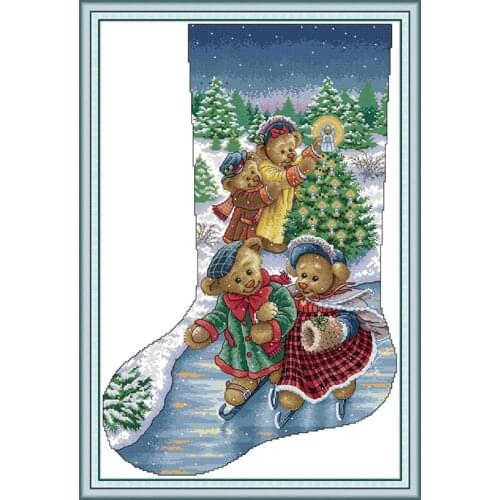 Bears Christmas Stocking cross stitch kit aida 14ct 11ct count print canvas cross stitches needlework embroidery DIY handmade