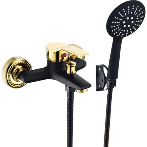 Wall Mounted Gold&Black Brass Polished Gold Plated Bathtub Faucet With Hand Shower Bathroom Bath Shower Faucets Torneiras