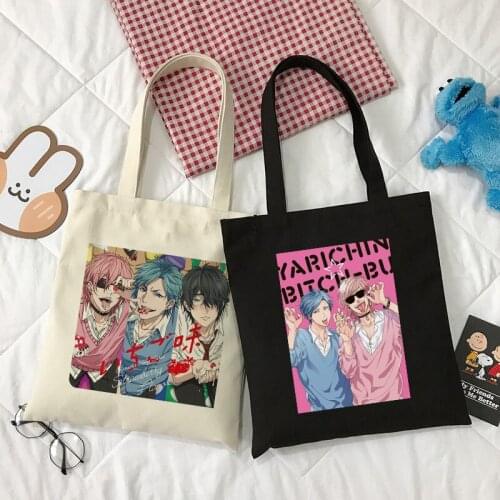 Japanese Anime Yarichin Club Canvas Vintage Casual Hip Hop Harajuku Women Bag Cartoon Shoulder Bags Large Capacity Shopper Bag