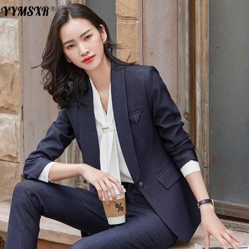 4XL Womens Formal Two-piece Temperament Suit Trousers Two-piece 2021 New Winter Long-sleeved Ladies Jacket Office Work Clothes