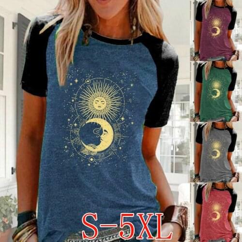 Casual Short Sleeve Crew Neck T-shirt Womens New Fashion Loose Virgo Sign Printed Raglan Sleeve Shirt Plus Size Blouse Tops