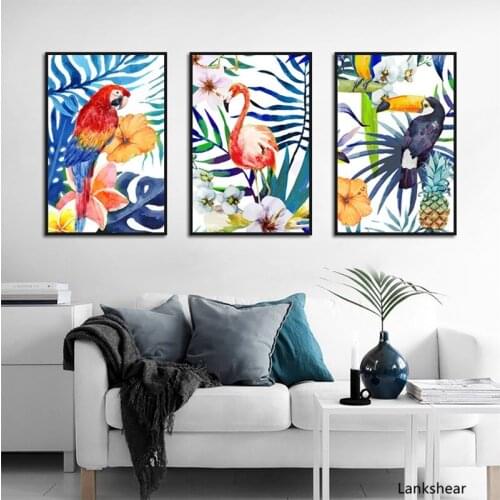 Nordic Scandinavian Flowers and Birds of Tropical Rainforest Plants Poster Wall Art Canvas Painting Home Decor For Living Room