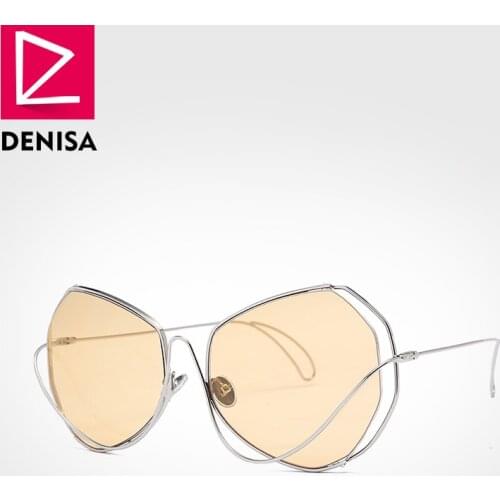 DENISA Luxury Brand Vintage Steampunk Sunglasses Women Men Retro Irregular Yellow Glasses UV400 gafas de sol mujer G22079