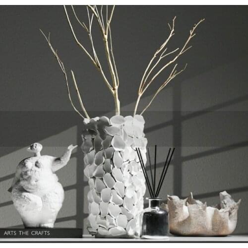 Light Luxury Sales Office Soft Decoration Art Petal Texture Ceramic Vase Decoration Home Model Room Floral Flower Arrangement
