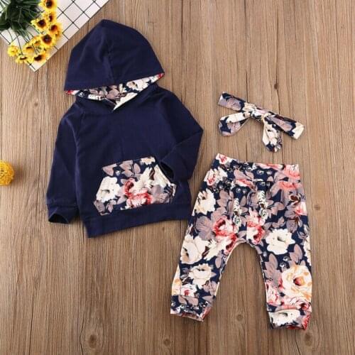 US STOCK Toddler Baby Girls Kids Clothes Flower Hood Tops Pants Headband Outfits