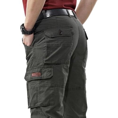 Spring Cotton Casual Baggy Denim Pants Male Multi-pockets Mens Overalls Military Army Cargo Pants Long Trousers Plus Size 42