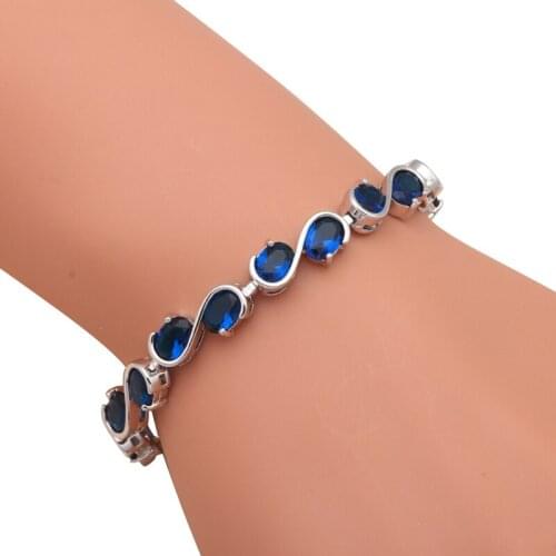 Royal Blue Zirconia Fashion Jewelry High Quality white gold tone Cryatal Charm Bracelets for Anniversary TB868A