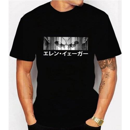 Attack on Titan Funny Cartoon T Shirt Men Anime Eren Yeager Horror Eyes Graphic Tshirt Hip Hop Top Tees Male