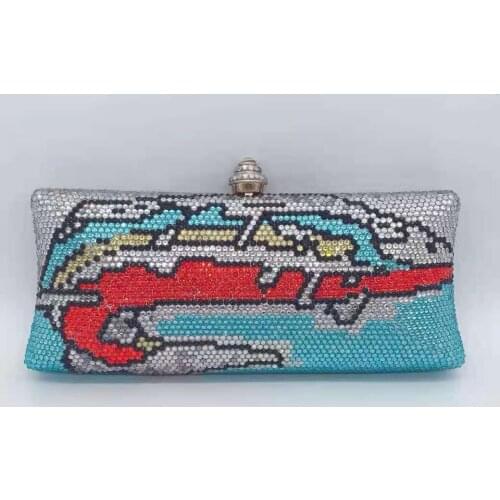 Female Wedding Prom Banquet Party Clutch Bag Purse Luxury Crystal Evening Bags Metal Chain Clutches Bags Girl Blue Evening Bag