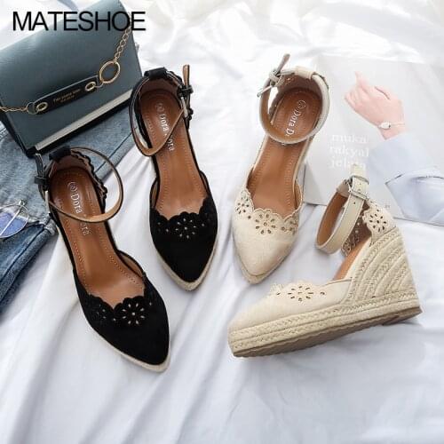 Womens Espadrilles Wedge 2021 New Sandals Skirt Hollow Single Shoes Womens Fashion Pointed High Heels Thick Bottom Straw
