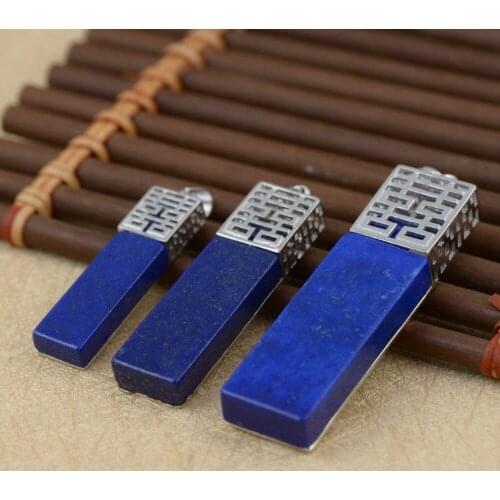 Real Silver Sterling silver jewelry handmade Lapis lazuli Women necklace pendant - Double happiness Free shipping