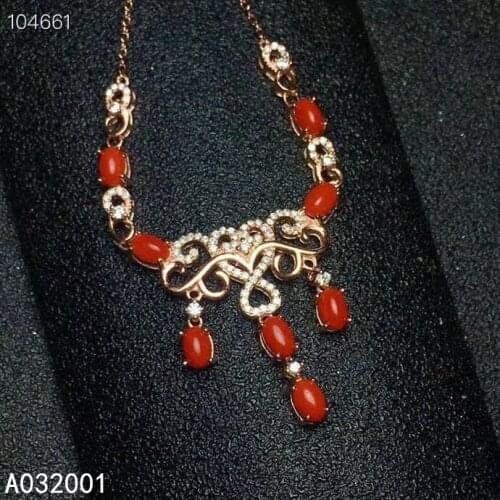 KJJEAXCMY fine jewelry natural red coral 925 sterling silver women gemstone pendant necklace chain support test luxury