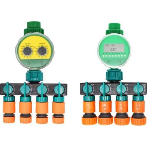 1/2" 3/4" garden hose 4-way water splitter automatic watering timer Knob gardens water timer tap watering kit 1pcs