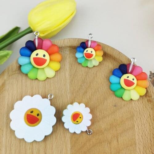 10pcs/pack Sun Shine 3D Smile Sun Flower Resin Charms Pendant Earrings Necklace DIY Fashion Jewelry Accessories Phone Case Patch