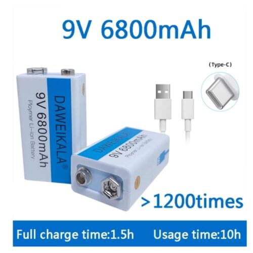 100% Orignal 9V High Capacity Li-ion Rechargeable Battery Micro USB Battery 9V Lithium for Microphone Toy USB Charging Cable
