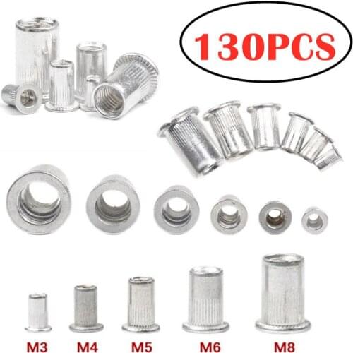 130PCS M3/4/5/6/8 Aluminum Alloy Rivnut Flat Head Threaded Rivet Insert Nutsert Cap Rivet Nut