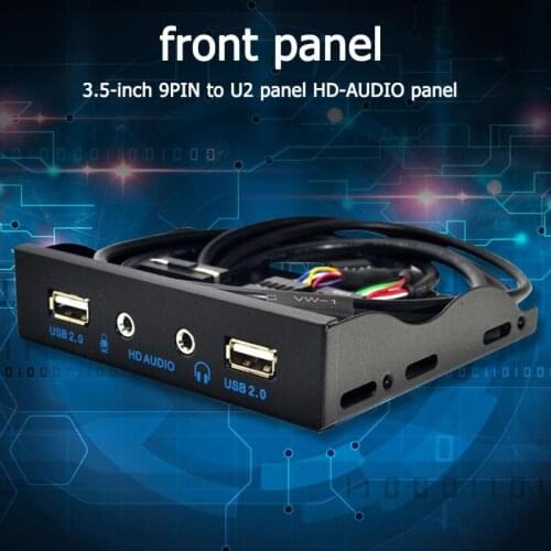 2.0 Port HUB Splitter Floppy Bay HD Audio 3.5mm Earphone Jack Expansion Front Panel Rack for Computer PC 3.5 inch 9Pin to 2 USB