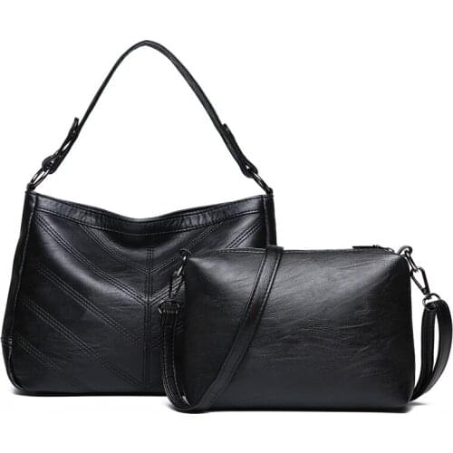 2pcs set Bags for Women Soft Leather Ladies Hand Bags Famous Brand Women Purse and Handbags Casual Shoulder Bag Bolsa Feminina