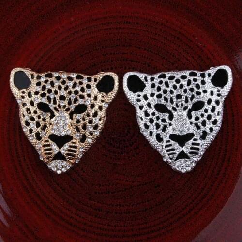 20Pcs 48x50mm Gold Metal Rhinestone Button Animals Leopard Alloy Button Scrapbooking Invitation Card Buttons Diy Head Decor