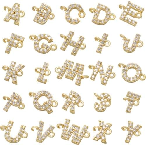26 pcs/set Classic Mirco Pave CZ Custom A-Z Alphabet Letter Charm Gold Color Copper Charm Name Pendant Original DIY Jewelry