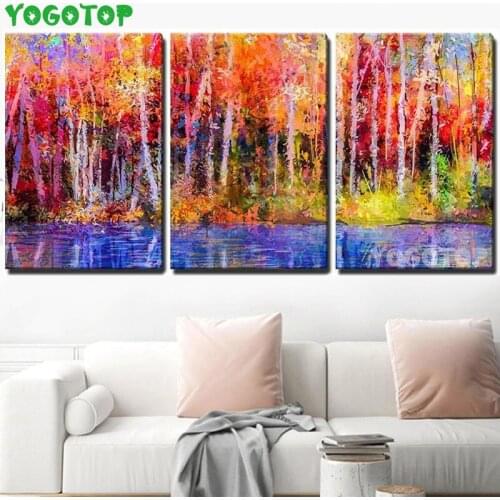 3 Pieces colorful tree diamond Painting Triptych Mosaic rhinestone Pictures full diamond embroidery landscape wall decor ML1545