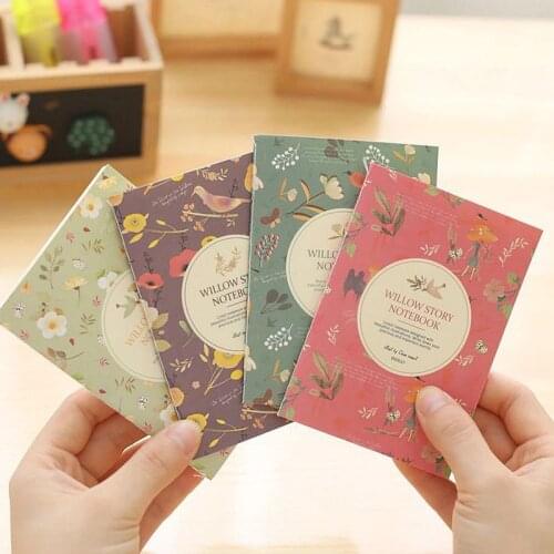 4PCS flower and bird color pocket small Notebook With Pape Notepad Book For Kids Korean Stationery Office School Supplies Gift