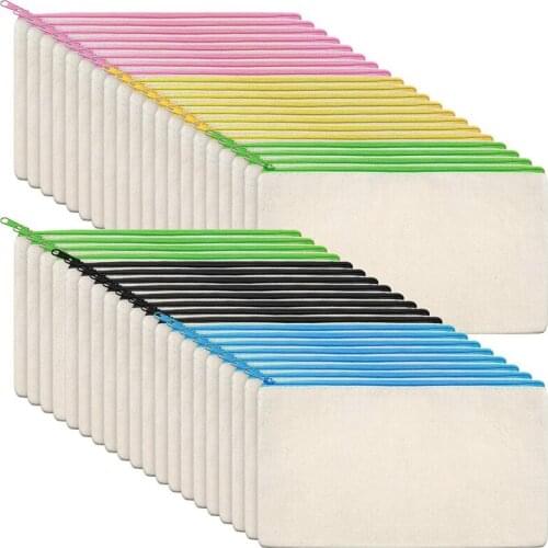 40Pcs Canvas Cosmetic Bag Canvas Zipper Bag Pencil Case DIY Travel Handmade Bag DIY Craft School Multicolor Zipper