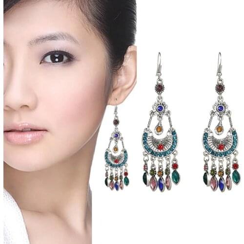Afghan Vintage Alloy Full Rhinestone Drop Dangle Earrings for Women Bohemian Gypsy Turkish Party Jewelry Gift pendientes
