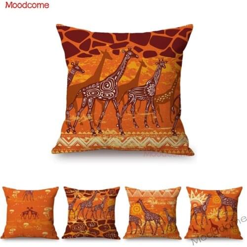 Africa Cartoon Orange Giraffe Pattern Design Sofa Decorative Pillow Case Home Decoration Cotton Linen African Cushion Cover Case