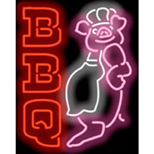 BBQ with Pig Chef Barbeque Glass Tube neon sign Businese Handcrafted Light Outdoor Shop Store Signs Signboard Signage 19"x15"