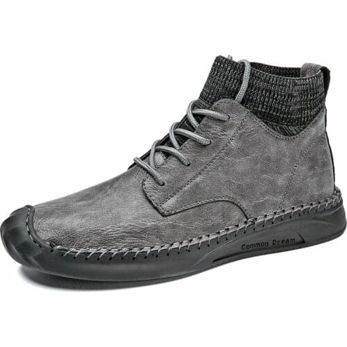 Fashion Men Shoes Leather Handmade Waterproof Boots for Men Lightweight Lace Up Boots Man Ankle Motorcycle Footwear Big Size 48