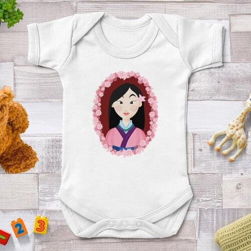 Disney Princess New Baby Girls Bodysuit Short Sleeve White Baby Boy Girl Clothes Newborn Body Bebe Infantil Clothing 0-24M