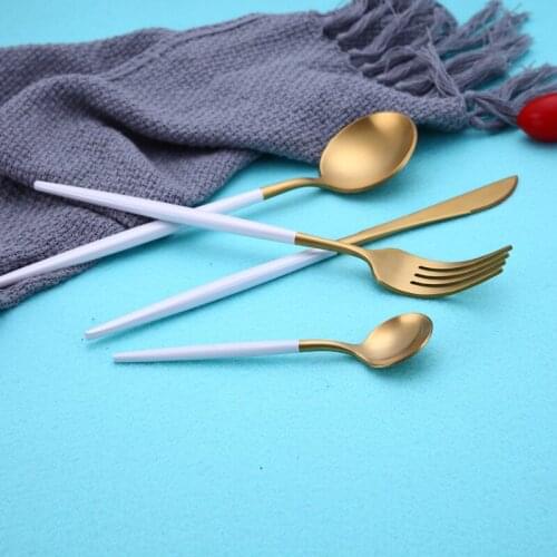 Hot Sale 4 Pcs/set White Gold European Knife Dinnerware 304 Stainless Steel Western Cutlery Set Kitchen Food Tableware Dinner