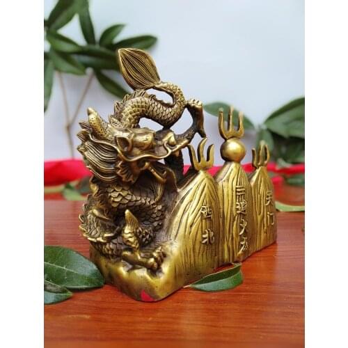 16CM Chinese Feng Shui bronze dragon metal statue "sanbihuolong" Free Shipping